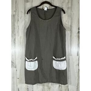 Match Point Sleeveless Tunic Size Medium Olive Green Pockets 100% Linen READ